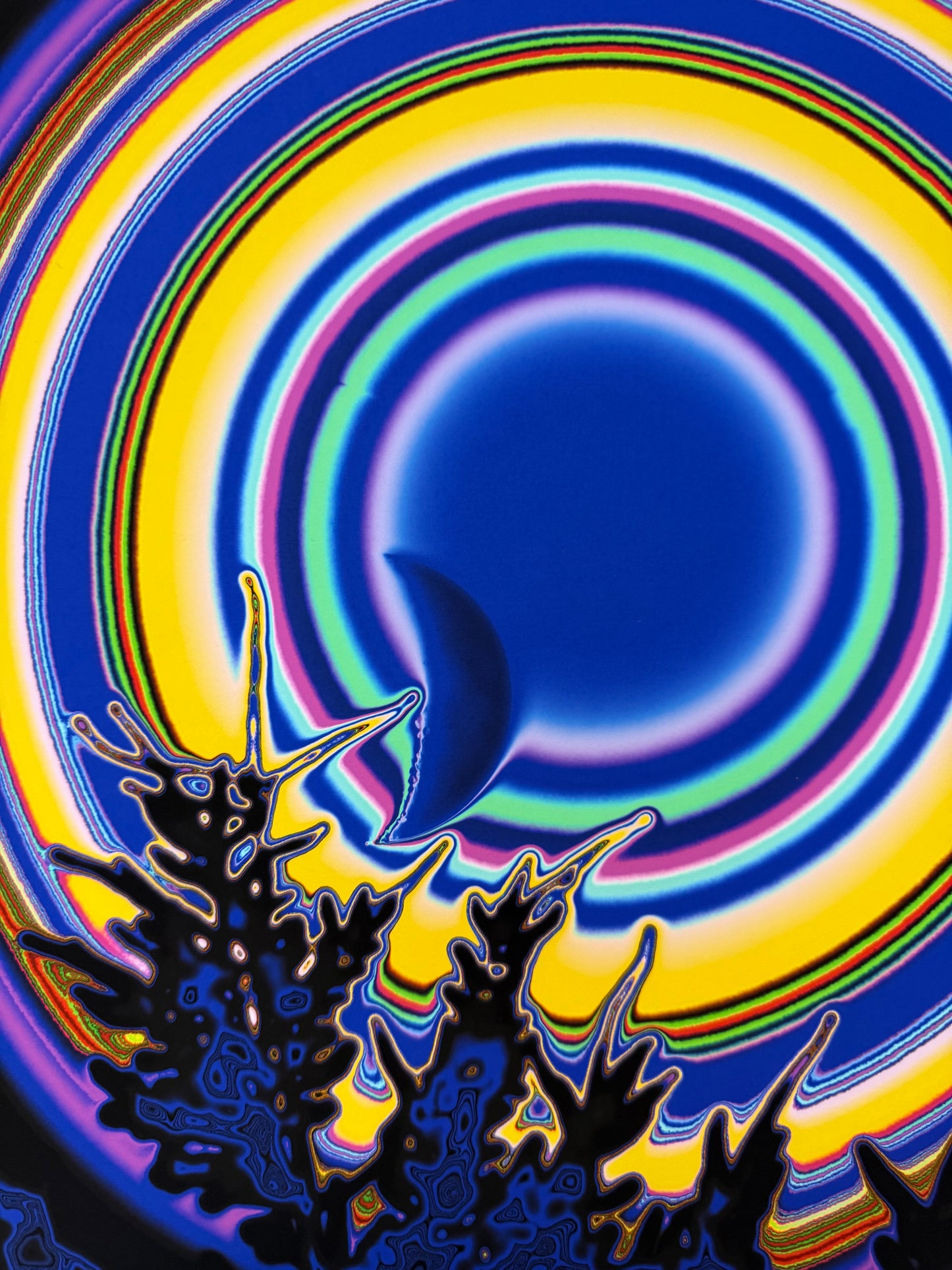 Detailed view of Crying Moon abstract artwork with vibrant concentric color patterns