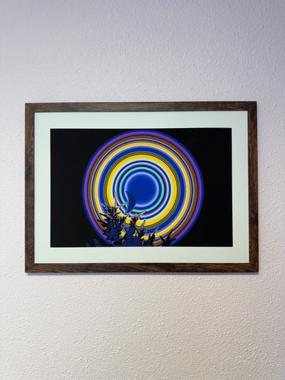 Crying Moon framed wall art by Offbeat displayed on a neutral interior wall