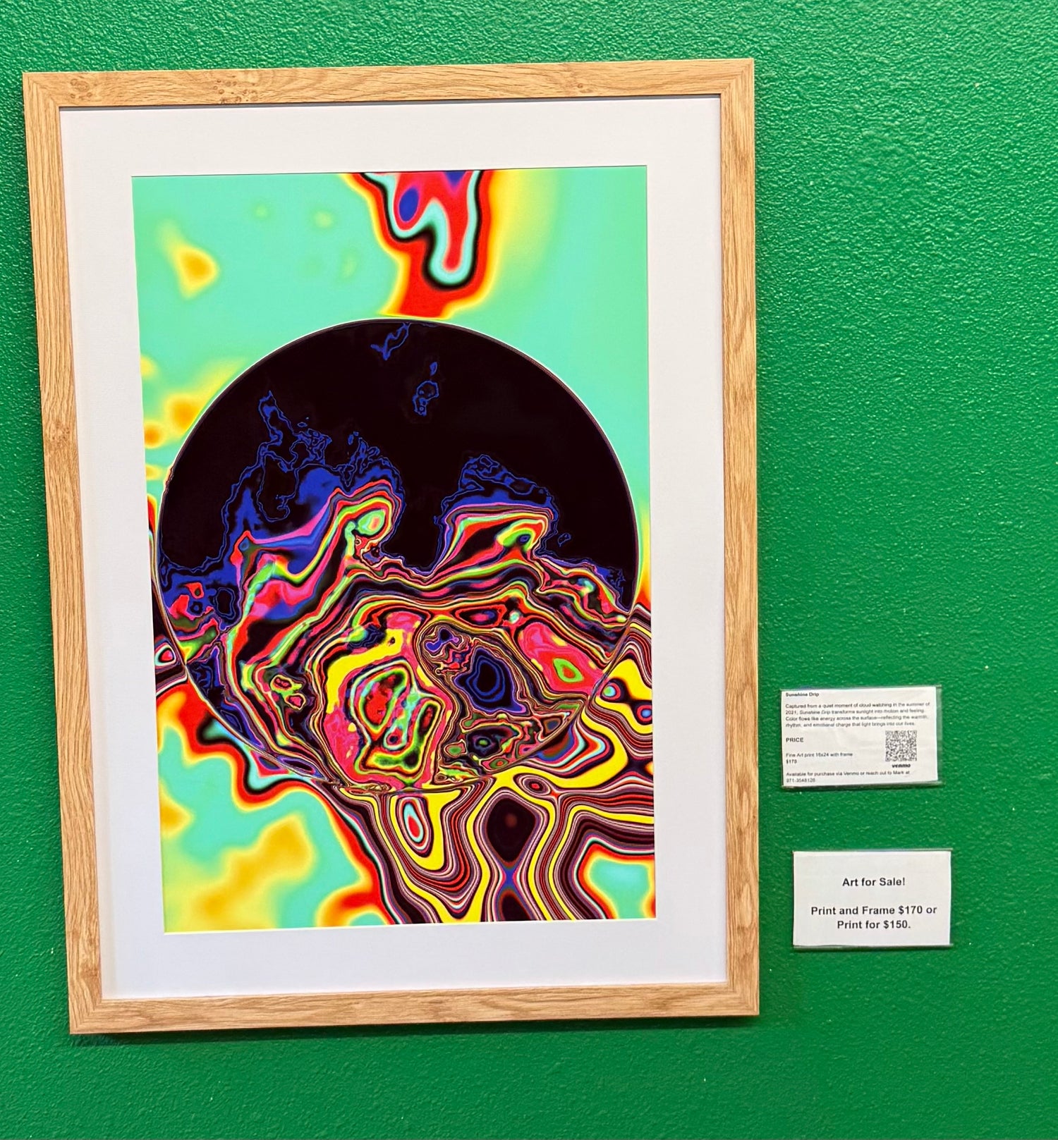 Offbeat art installation at Top Hat Express in Milwaukie featuring Sunshine Drip, Portland Love, and Rainbow Rose artwork