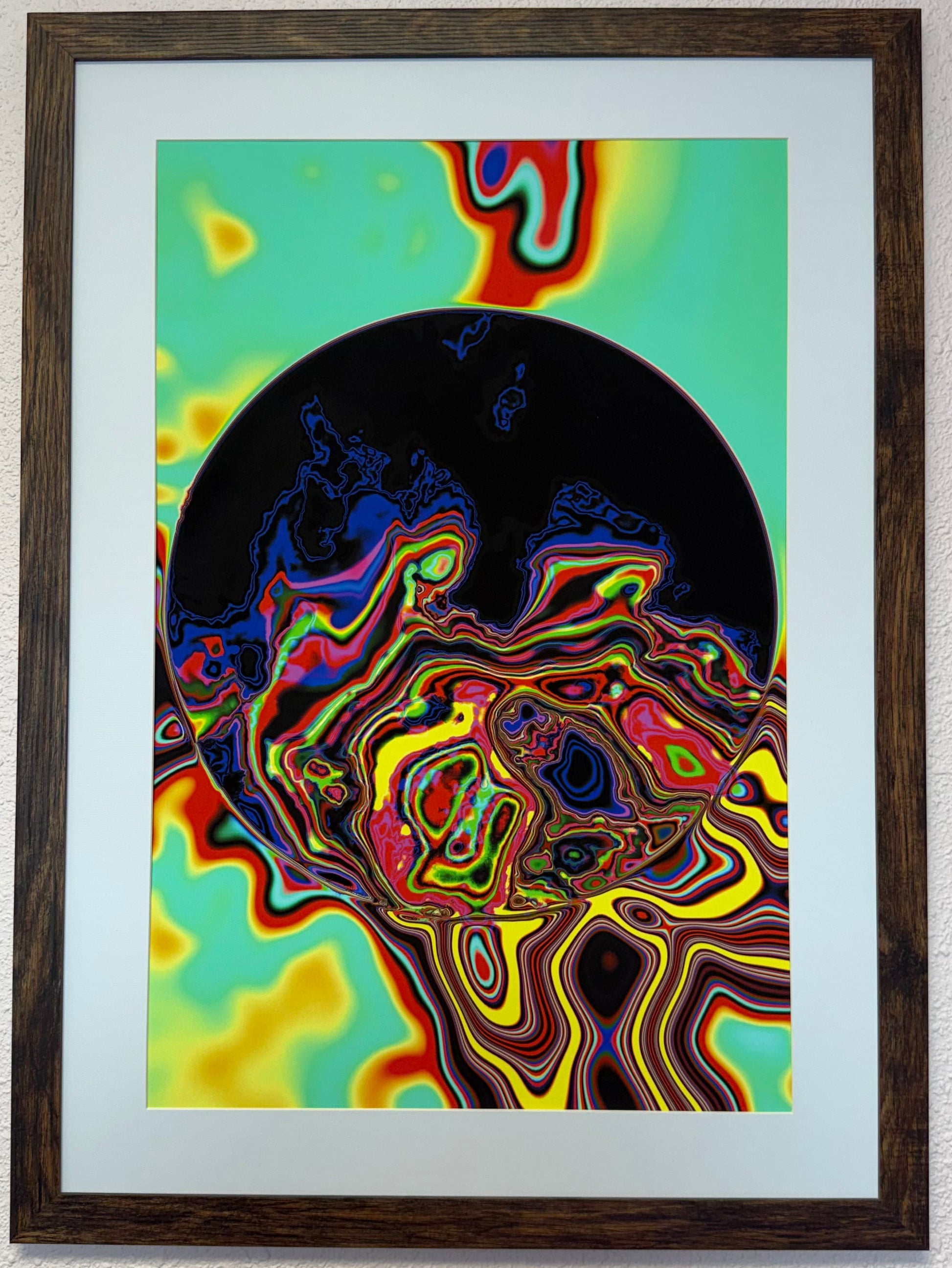 Sunshine Drip framed abstract artwork displayed in contemporary interior with warm lighting